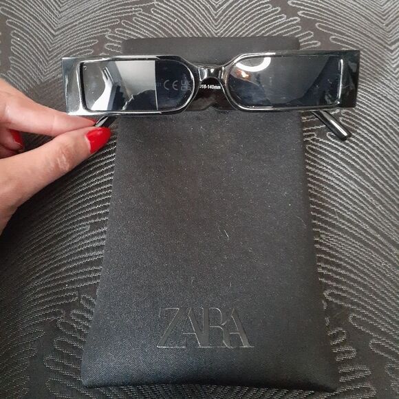 Zara Black Rectangular Slim Lense Acetate Sunglasses - Picture 2 of 11